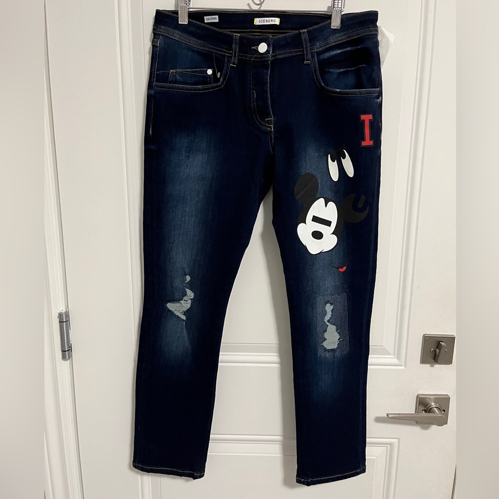 NWT-Iceberg x Disney Mickey Mouse Women’s Distressed Boyfriend Jeans - Size 28